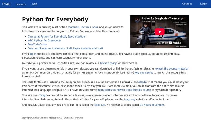 Screenshot of py4e.com
