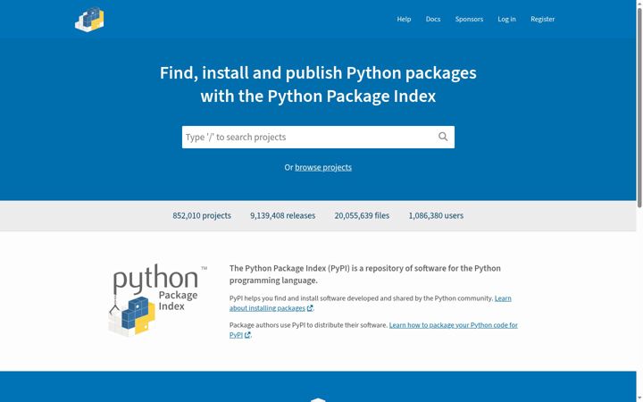 Screenshot di pypi.org