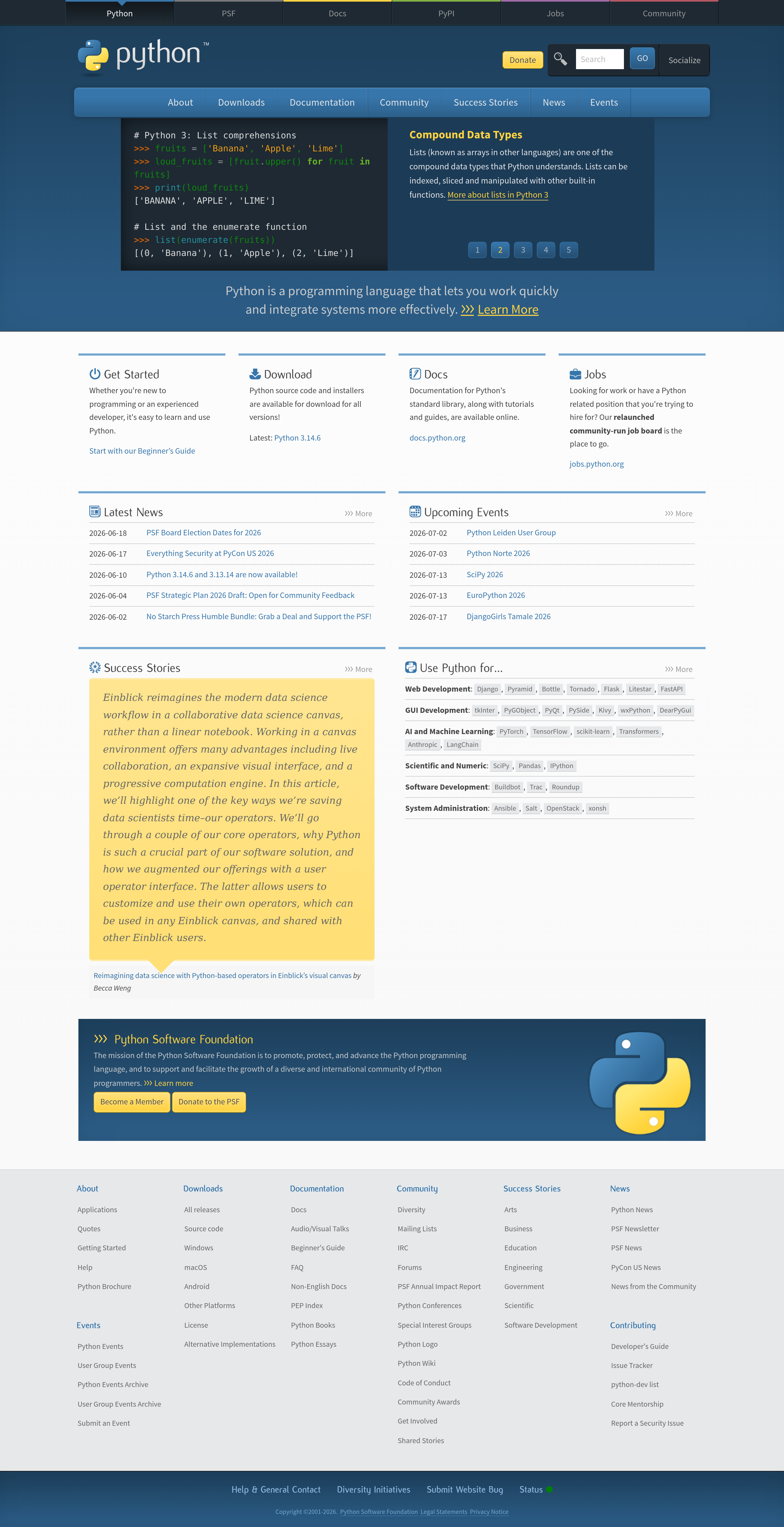 Screenshot of python.org