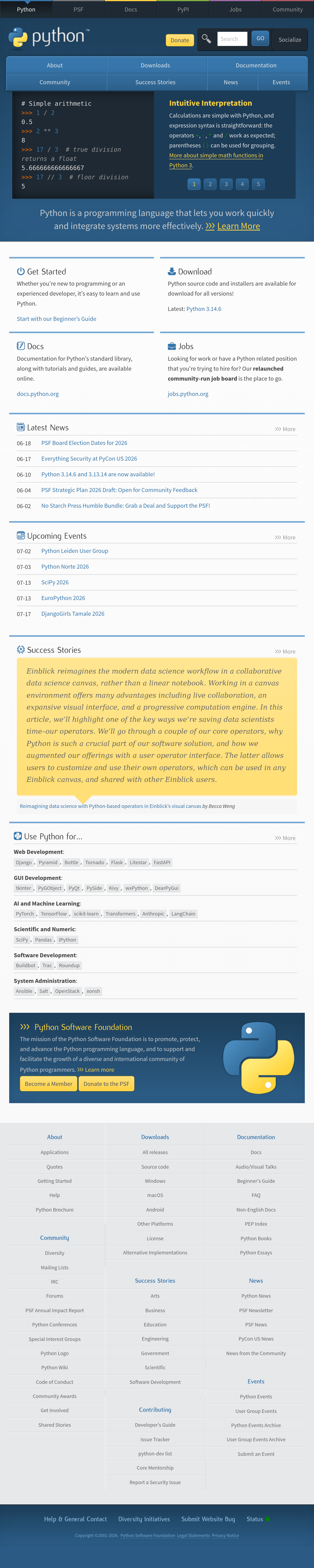 Tablet screenshot of python.org