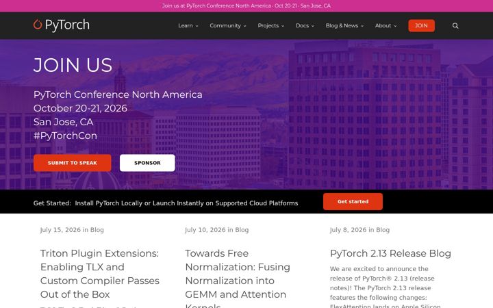 Capture d'écran de pytorch.org