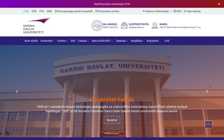 Screenshot of qarshidu.uz