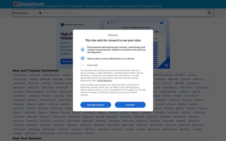 Screenshot of qdatasheet.com