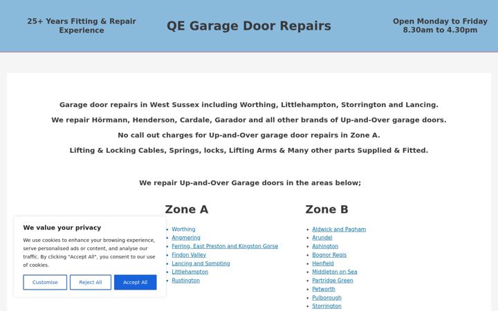 Capture d'écran de qegaragedoors.co.uk