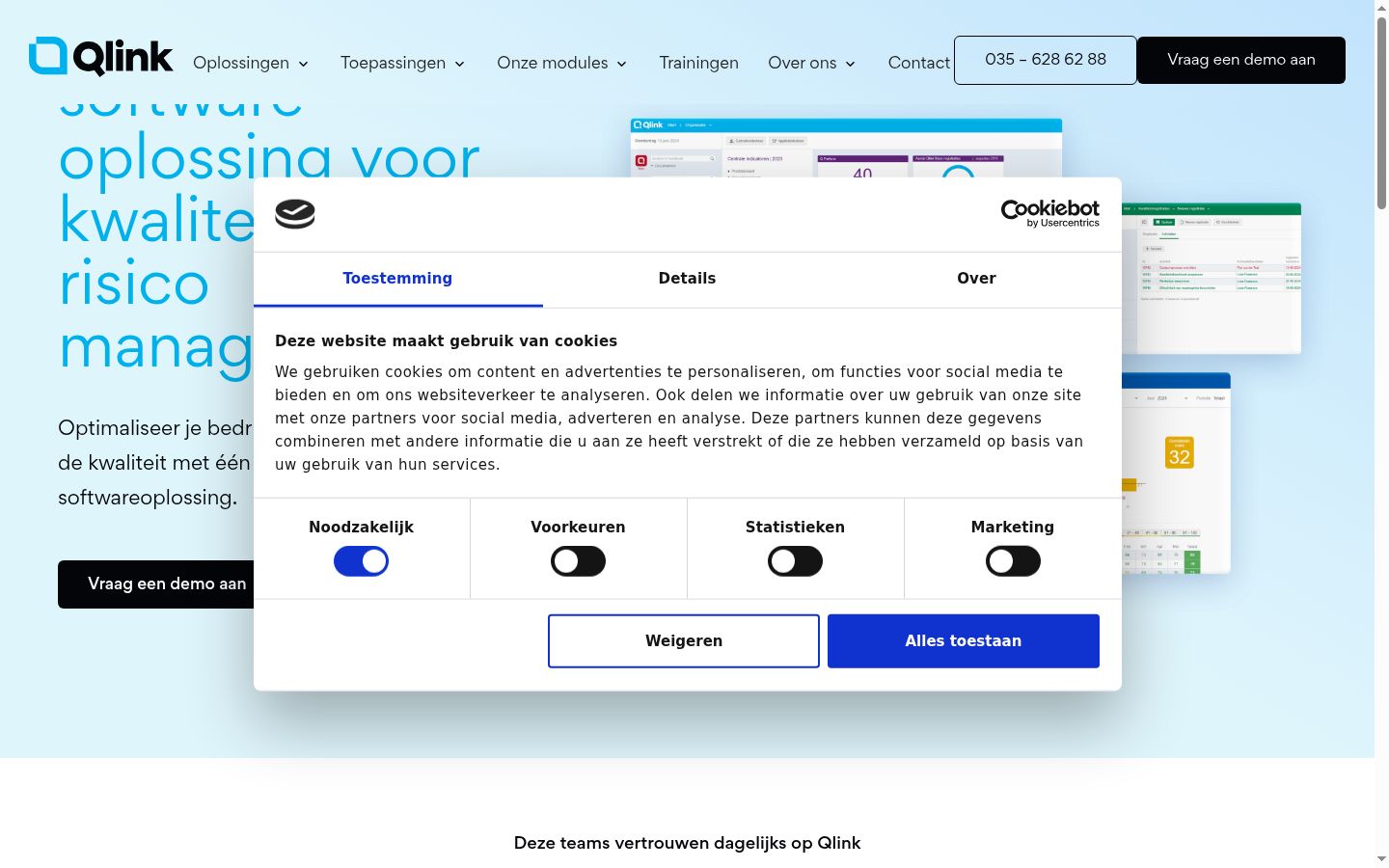 Screenshot van de toestemmingsbanner zoals getoond vóór enige interactie
