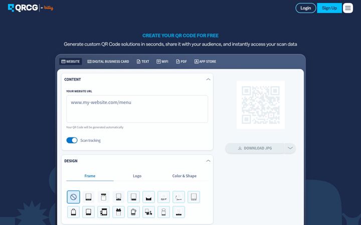 Posnetek zaslona qr-code-generator.com