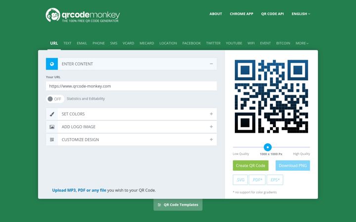 Skjermbilde av qrcode-monkey.com