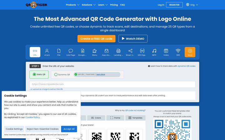 Screenshot of qrcode-tiger.com