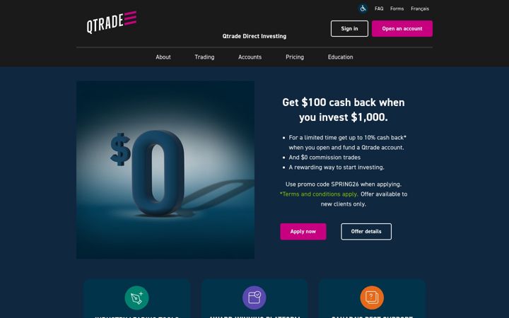 Snímek obrazovky qtrade.ca