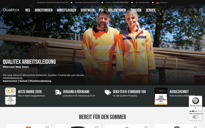Screenshot of qualitex-workwear.de