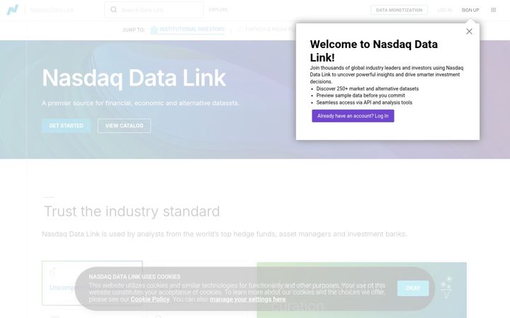 Screenshot of quandl.com