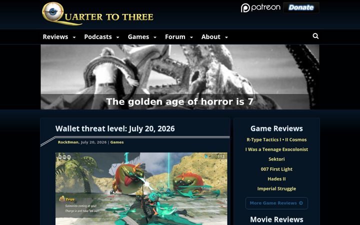 Screenshot of quartertothree.com