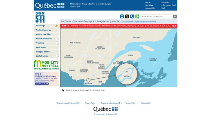 Skjámynd af quebec511.info