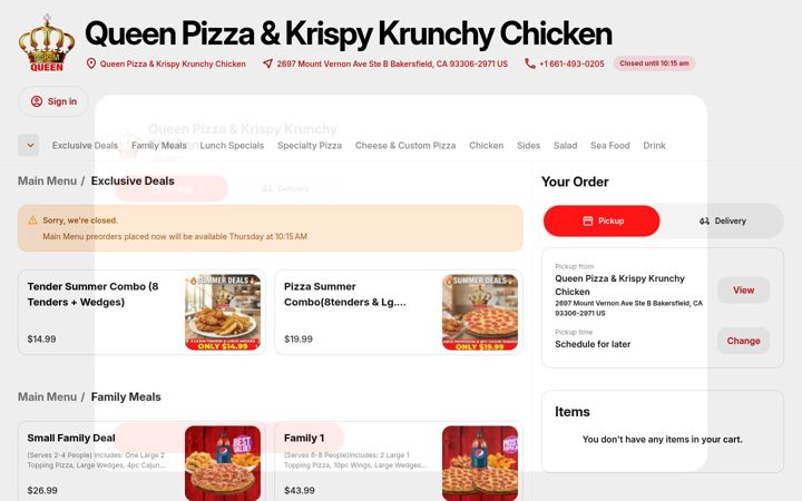Skærmbillede af queenpizzakkc.square.site
