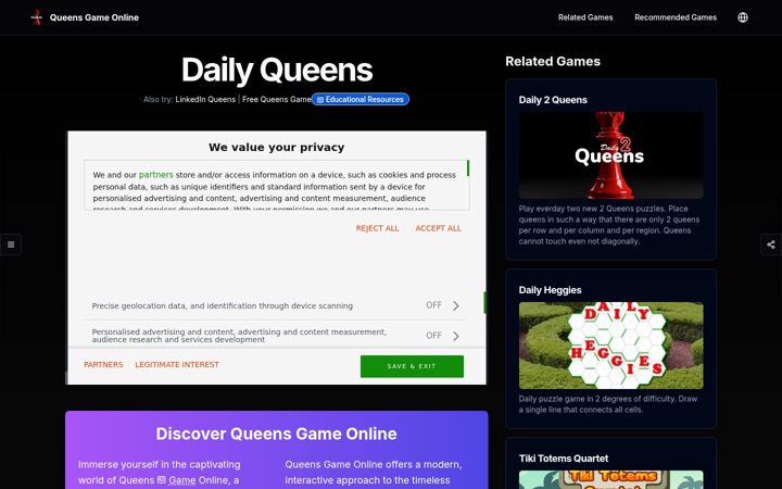 Snímek obrazovky queensgameonline.com