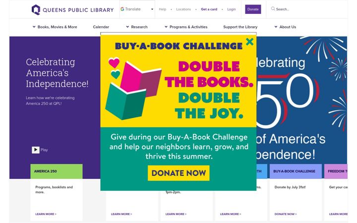 Screenshot of queenslibrary.org
