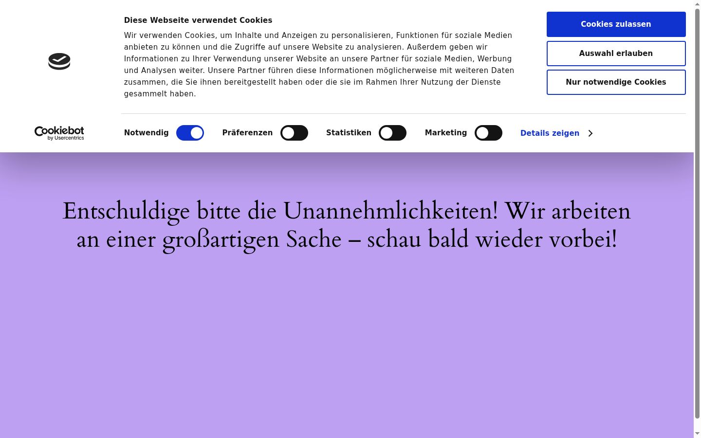 Screenshot des Einwilligungsbanners vor jeglicher Interaktion