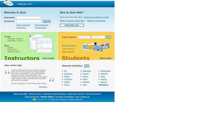 Captura de pantalla de quia.com