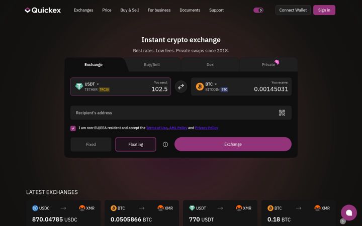 Skjermbilde av quickex.io