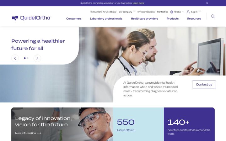 Captură de ecran a quidelortho.com