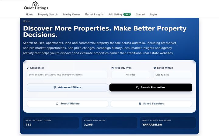 Captura de ecrã de quietlistings.com.au