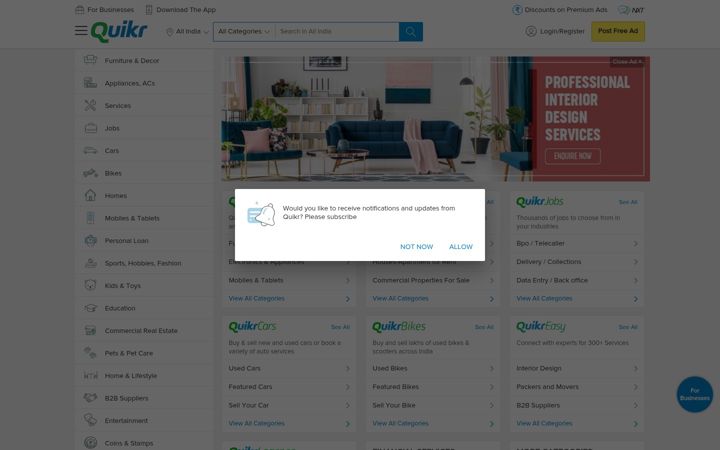 Ekraanipilt saidist quikr.com