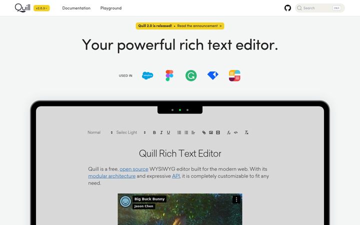 Екранна снимка на quilljs.com