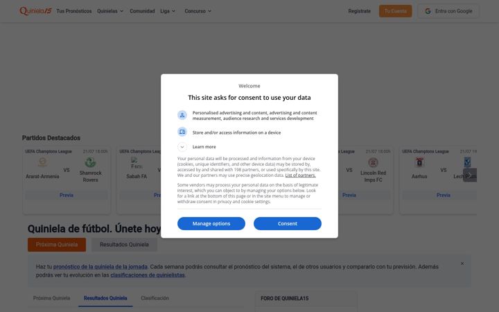 Screenshot of quiniela15.com