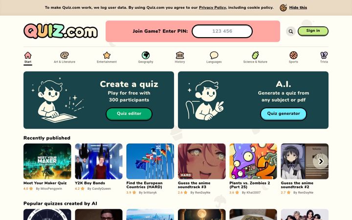 Screenshot of quiz.com