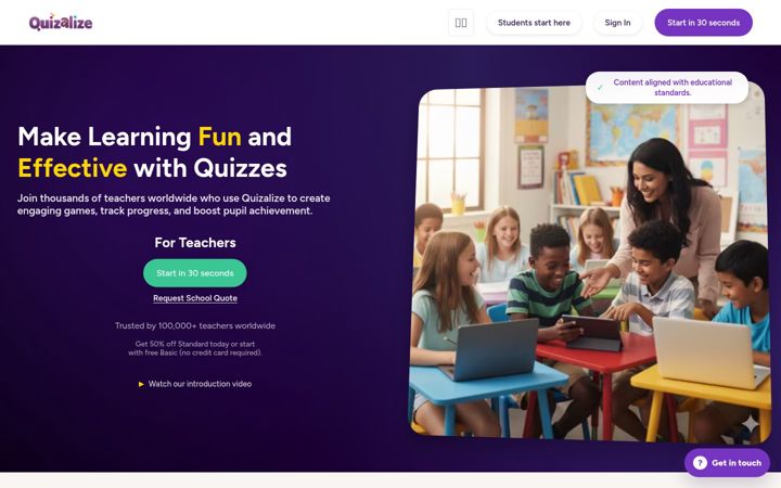 Screenshot of quizalize.com