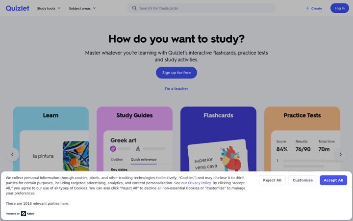 Screenshot of quizlet.com