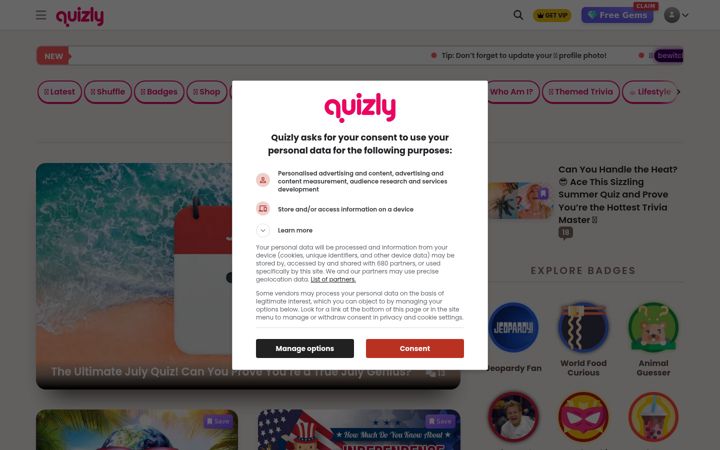 Screenshot of quizly.co