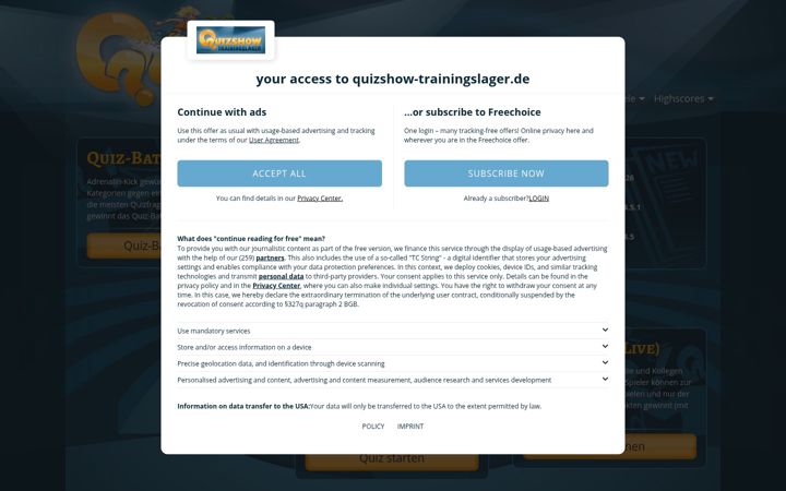 Screenshot of quizshow-trainingslager.de