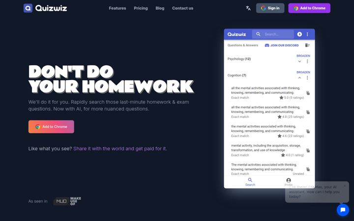 Screenshot of quizwizapp.com