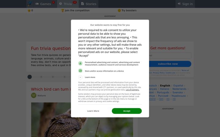Screenshot of quizzclub.com