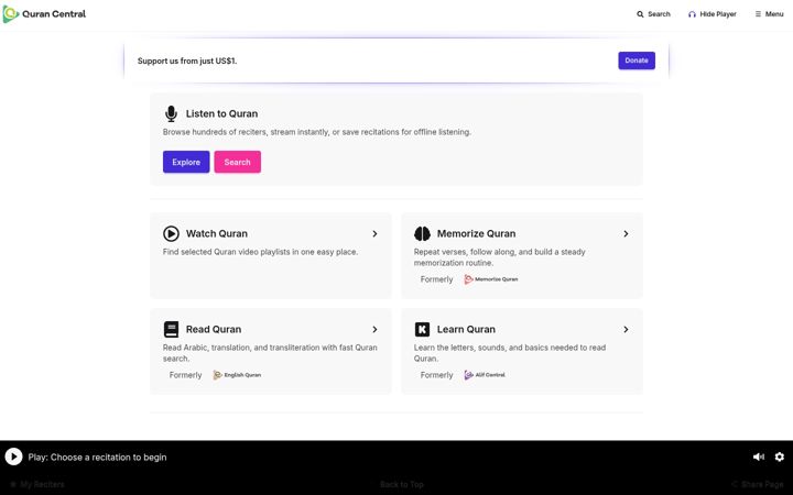 Screenshot of qurancentral.com