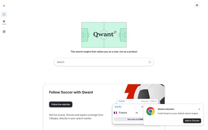 Snímek obrazovky qwant.com