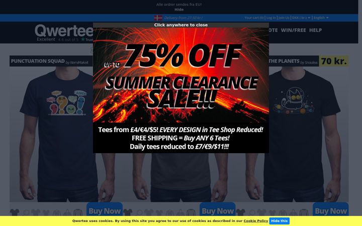 Screenshot of qwertee.com