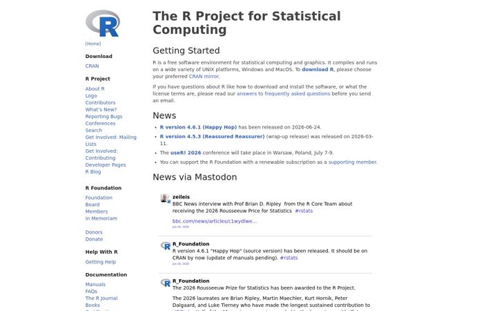 Screenshot von r-project.org