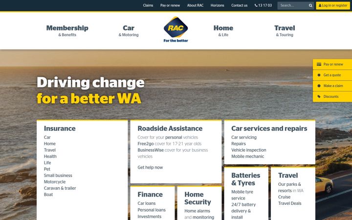 Screenshot of rac.com.au