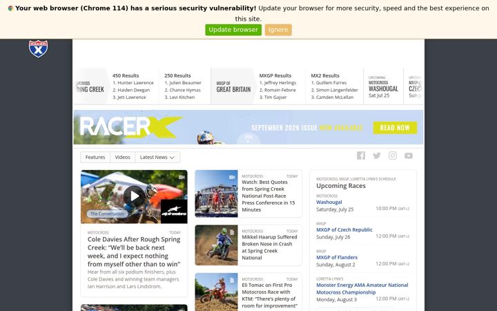 Screenshot of racerxonline.com