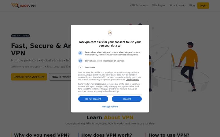 Screenshot of racevpn.com