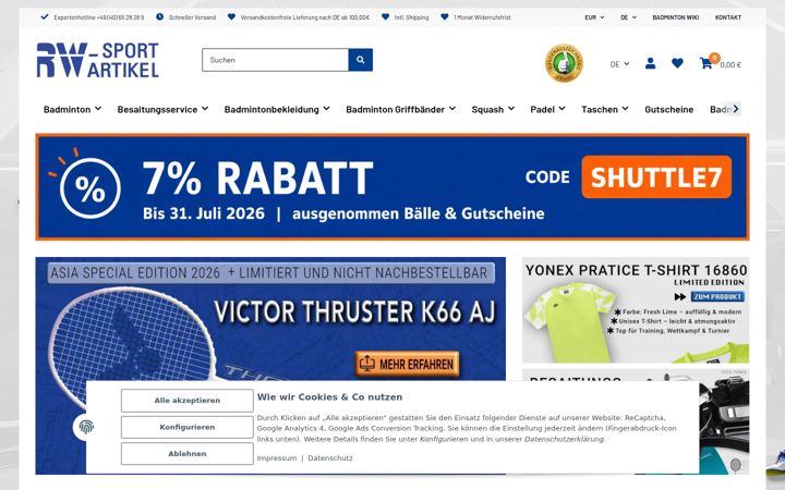 Snimka zaslona za racket-world.de