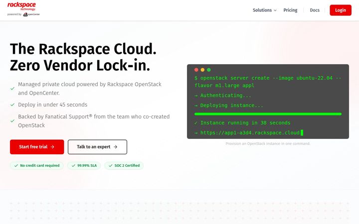 Posnetek zaslona rackspacecloud.com