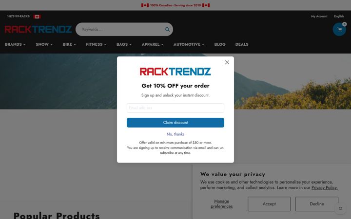Screenshot of racktrendz.com