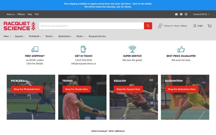 Screenshot of racquetscience.ca