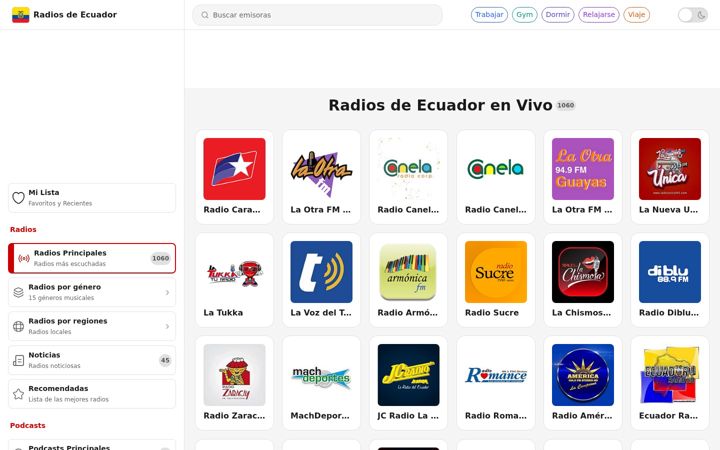 Screenshot stránky radio-ecuador.org