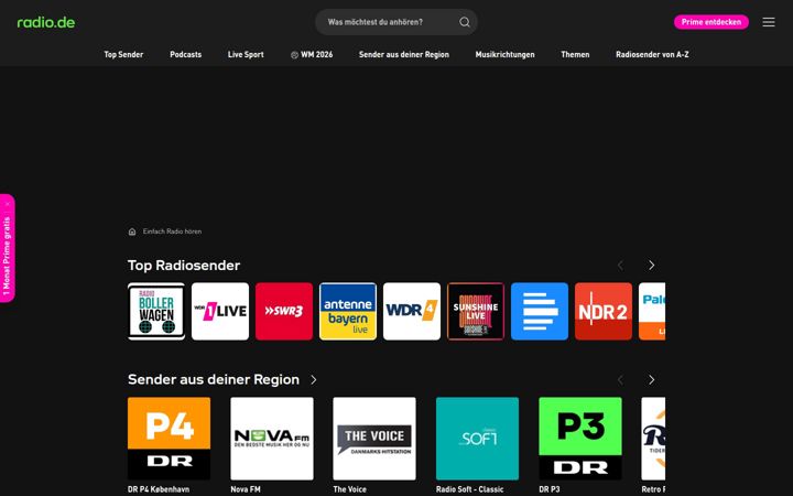 Zrzut ekranu radio.de