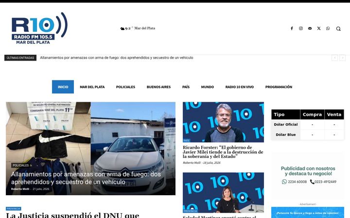 Screenshot of radio10mardelplata.com.ar