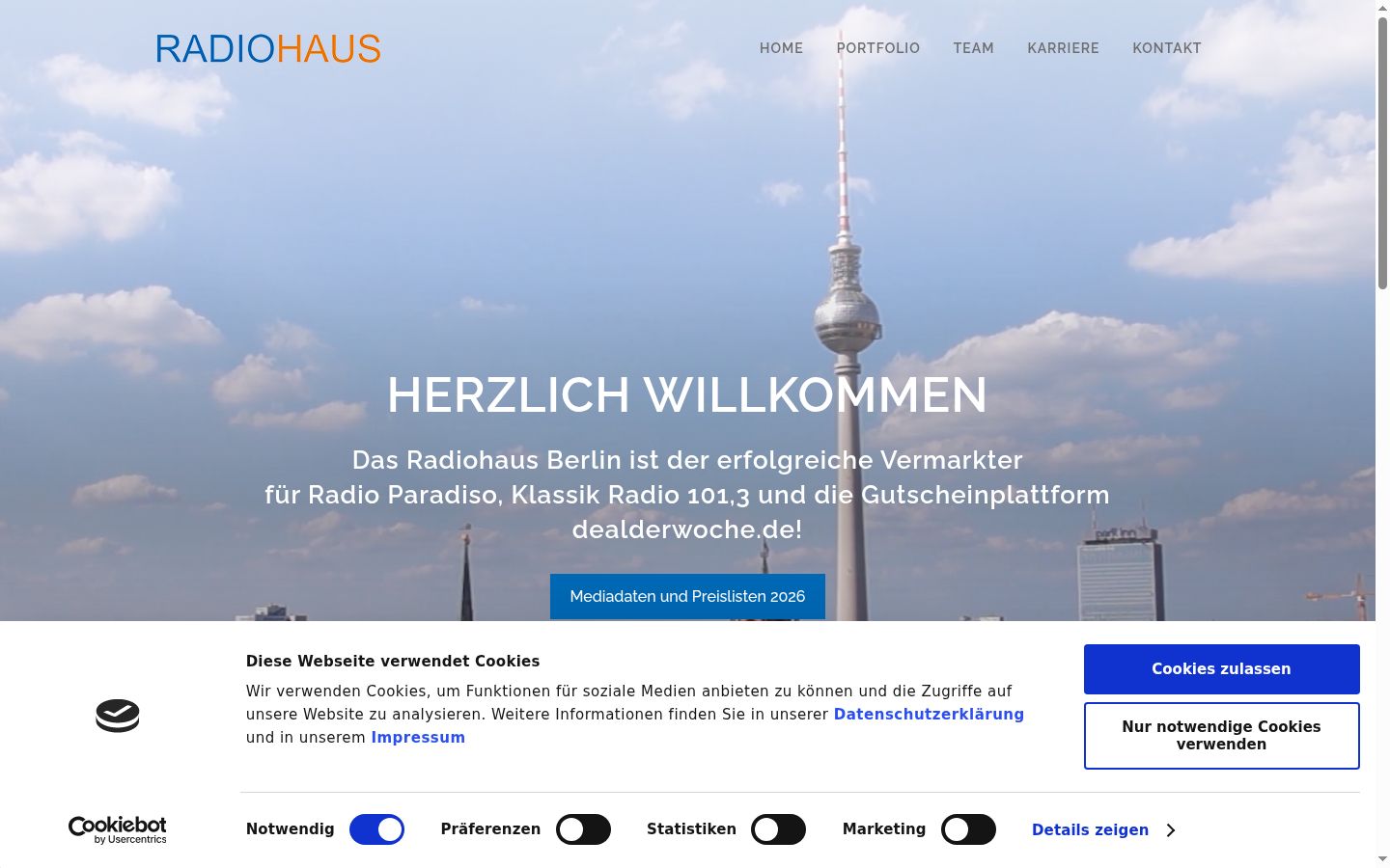 Screenshot des Einwilligungsbanners vor jeglicher Interaktion
